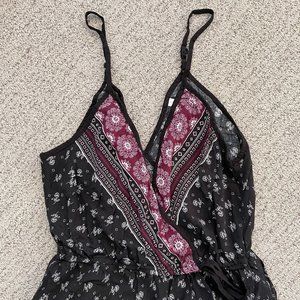 Xhilaration Black and Red Floral Jumpsuit